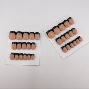 Black frech tip and Nude Press-On Nails Set
